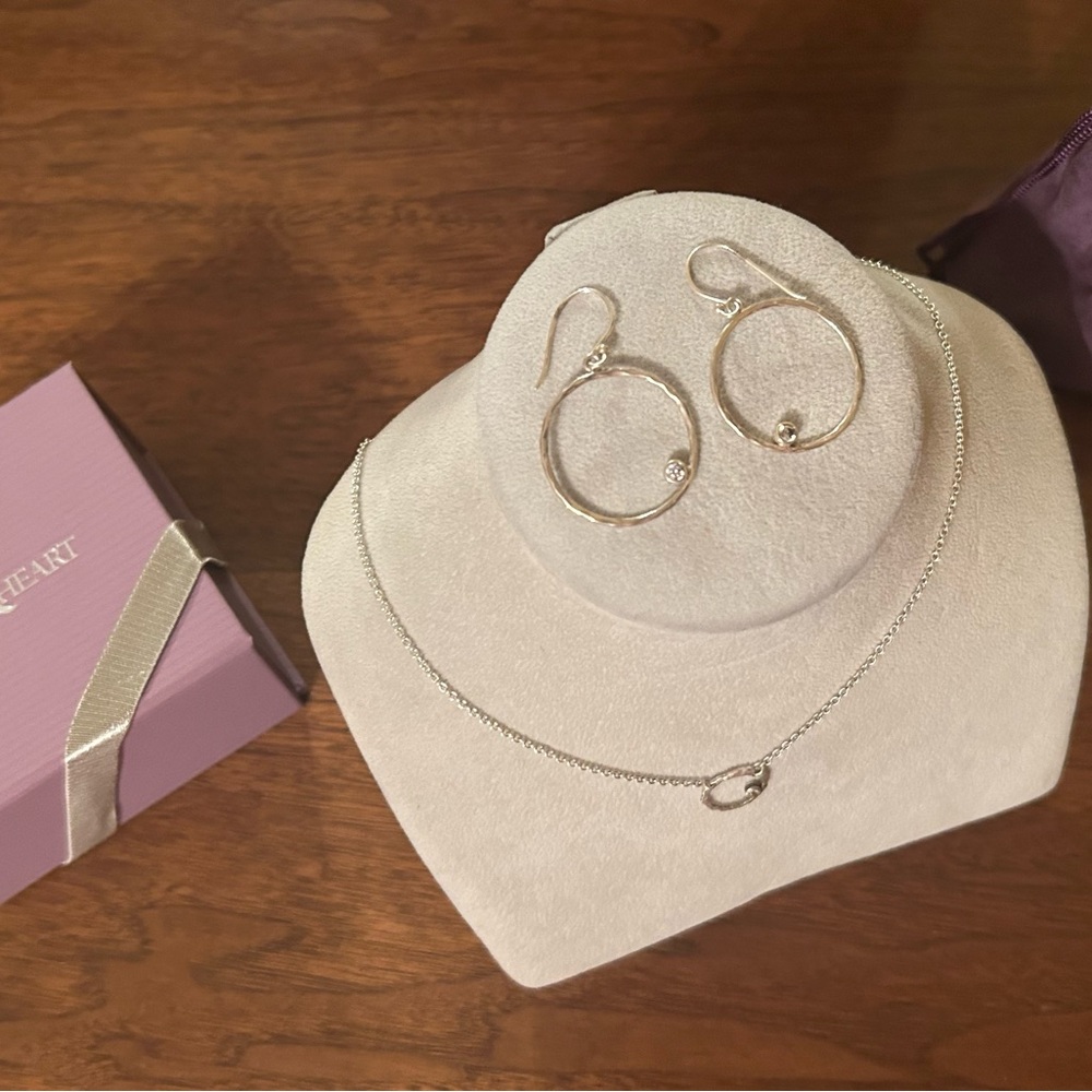 Grace & Heart Necklace and Earrings with CZ Accents